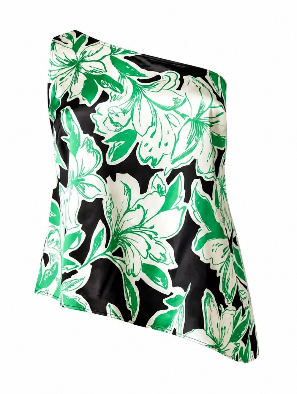 torrid Black & Green One-Shoulder Floral Satin Top Sz 2X